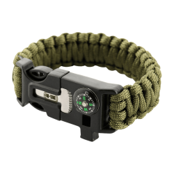 paracord bracelet with spark cutter, compass and whistle Olive L